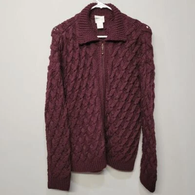 Винтажный 90-х годов Moda Int'l свитер кардиган размер M бордовый полный молнии кабель трикотажа коренастый - Изображение 1 из 4