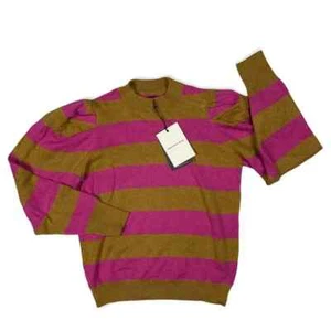 Crew Neck Long Sleeve Knit Sweater-Who What Wear-Brown/Pink Stripe, XS, NWT - Picture 1 of 6