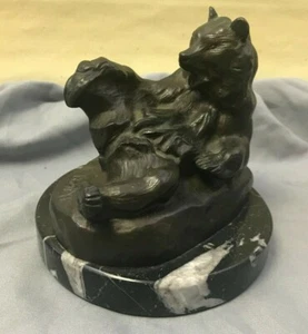 Very Nice Vintage recast Antoine Barye signed Bronze playful Bear on Marble Base - Picture 1 of 6
