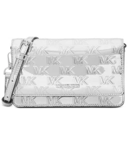 BRAND NEW MICHAEL KORS SILVER JET SET SMALL PHONE CROSSBODY - Picture 1 of 8