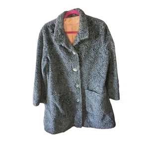 50s 60s Mod Fuzzy Sherpa Teddy Gray Over Coat Medium Union Made USA Made - Picture 1 of 10