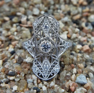 Filigree Art Deco Style Lab Created 1.21CT Diamonds 935 Silver Classic Fine Ring - Image 1 of 4