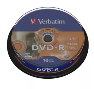 Verbatim Lightscribe DVD-R 4,7GB 16x beschreibbare leere Discs Spindel 10er-Pack - Bild 1 von 1