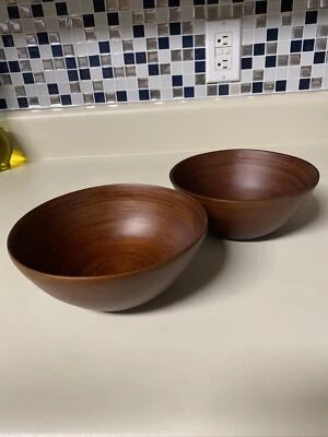 Individual Salad Bowl Serving Set, 2 Piece Set Made in Vietnam Tobaco Bamboo - Image 1 of 4