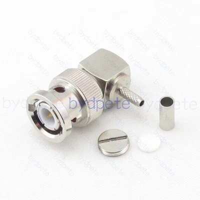 Right Angle BNC Male Plug 90 degree Crimp RG174 RG179 RG316 LMR100 pigtail Cable - Image 1 of 4