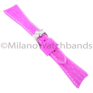 26mm Glam Rock High Quality Silicone Magenta White Stitch Curved End Watch Band - Picture 1 of 3