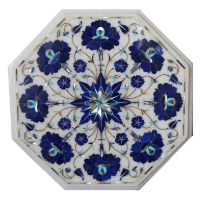 12'' Marble Side & End Table Handmade Pietra Dura Marble Inlay Corner Table - Image 1 of 4