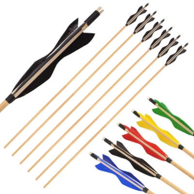 6/12pcs 31" Wooden Arrows Turkey Feather Traditional Archery Longbow Recurve Bow - Image 1 of 4