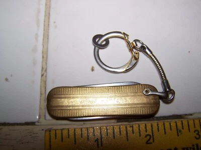 Mini Llavero Colonial Vintage Tono Dorado Plegable 2 Hojas Cuchillo Hecho en Estados Unidos Foto 1 de 4
