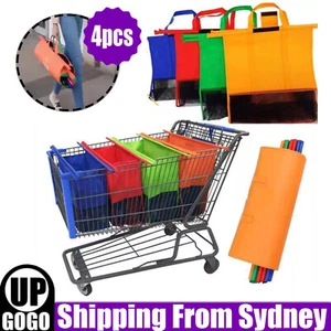 4PCS Reusable Shopping Bags Foldable Handle Bag Grocery Cart for Trolley AU - Picture 1 of 10