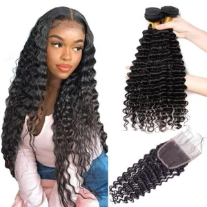 Deep Wave Echthaar Konvolut mit Verschluss 4×4 Lace Remy Virgin Hair Extensions - Bild 1 von 18