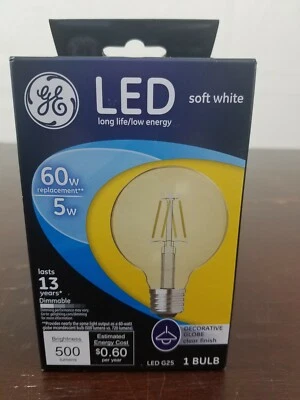 GE Led 5w replaces 60w decorative globe clear finish G25 Dimmable 24601 - Image 1 of 4