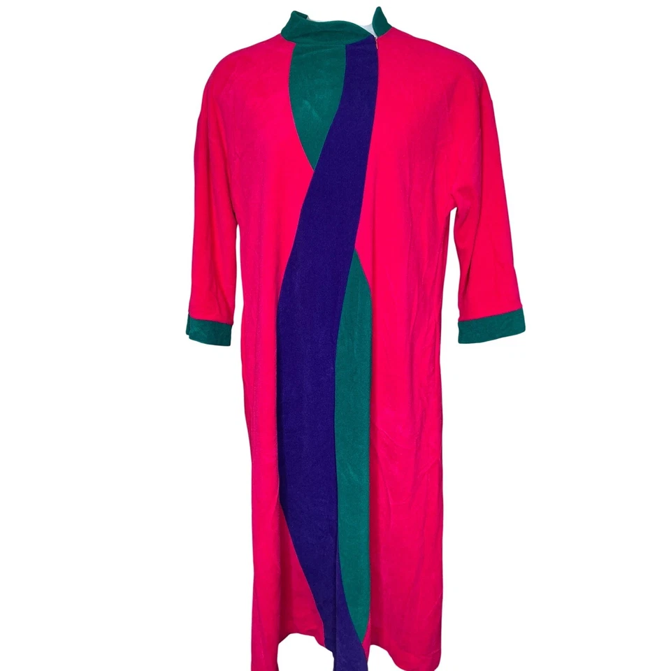 VTG Vanity Fair Womens Furry Robe House Coat Sz M Mod Colorblock Golden Girls - Image 1 of 4