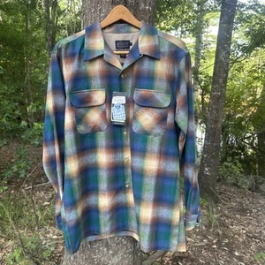 PENDLETON Ombre Check Open Collar Board Shirt New Size Large - Picture 1 of 12