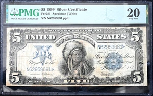 RARE 1899 $5 Silver Certificate Fr#281 Speelman White PMG VF 20 "Indian Chief" - Picture 1 of 2