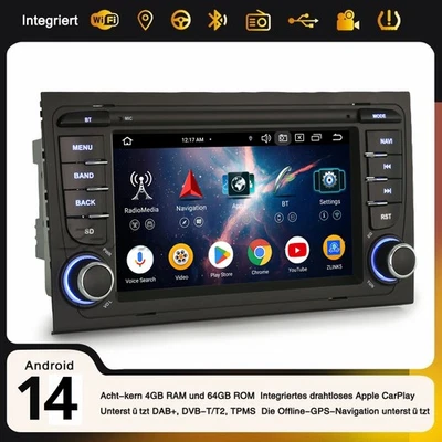 Android 14 Autoradio Navi 8-Kern Carplay WLAN FM für Audi A4 RS4 RNS-E SEAT EXEO - Bild 1 von 4