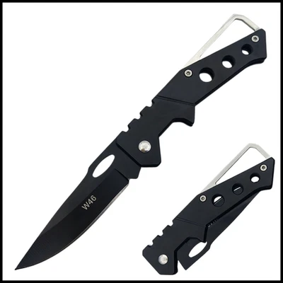 Lightweight Black Skeleton Handle Folding Knife – Thumb Hole, Spear Point Blade - image 1 of 4