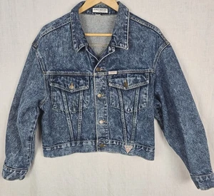 Vintage Guess Womens Jean Jacket 80s 90s Large Denim Cropped Denim Made in USA - Picture 1 of 9