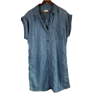 J. CREW WOMEN'S XL BLUE DENIM SHORT SLEEVE V NECK DRESS Fall Holiday - Picture 1 of 6