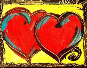 3D RED HEARTS by Mark Kazav Original Oil Painting Wall POP ART UNIQUE STYLE EFG - Picture 1 of 1