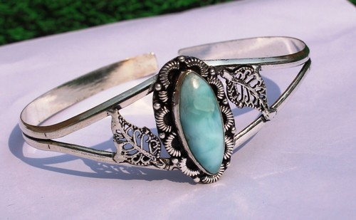 VALENTINO Bracciale Regolabile Pietra Preziosa Larimar Naturale Fatto a Mano Argento Sterling 925