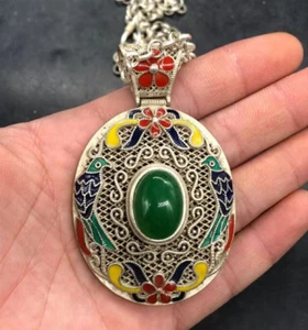 Old silver hollowed out Tang Sancai necklace collected by antique shop - Picture 1 of 5