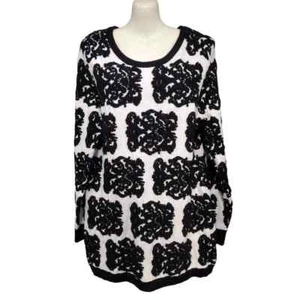 Carol Rose Heavy Tunic Sweater with Textured Design Black and Cream Size L - Picture 1 of 6