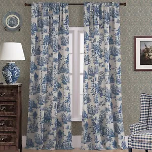 Blue and White Curtains 96 Inches Long for Living Room Set 2 Panels Moderate ... - Picture 1 of 9