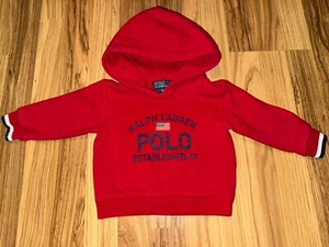 Polo Ralph Lauren Vintage Baby Jungen 12 M Spruch Flagge rot Hoodie Sweatshirt - Bild 1 von 4