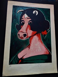 COWGIRL Rare Hand Signed 1983 Cuba Serigraph by Famed Cuban Artist RAFAEL ZARZA - Picture 1 of 7