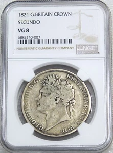 1821 Great Britain Silver Full Crown "Secundo" NGC VG8 Original Just Graded #J3 - Picture 1 of 4