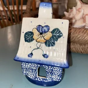Boleslawiec Pottery Luminary House portacandele votivo blu e bianco Cottage - Foto 1 di 5