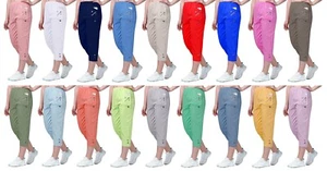 Womens Capri Trouser Ladies Three Quarter Elasticated Cropped 3/4 Summer Pants - Picture 1 of 22