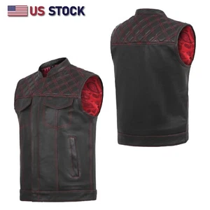 RED black men cross stich vest , HL11693SPTRED black men ,USA stock leather vest - Picture 1 of 8