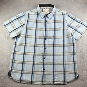 Camicia uomo lino pesce strano blu bianco a quadri taglia grande manica corta - Foto 1 di 12