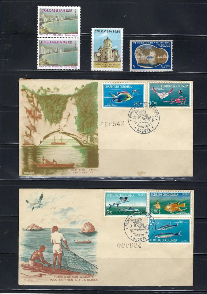 FISH.- PLUMED- QUEEN ANGELFISH.- KING MACKEREL.- F.D.C.  ;SANTA MARTA- 'TUMACO' - Image 1 of 3