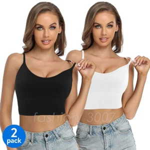 2 PCS Women V Neck Bra Ladies Adjustable Strap Padded Bralette Cami Tee Crop Top - Picture 1 of 56