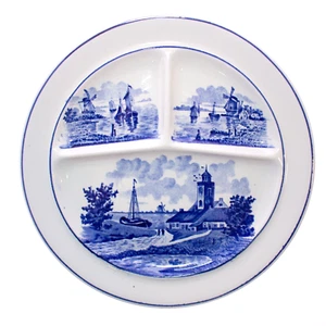 Piatto piano griglia 3 sezioni porcellana tedesca Germania blu bianco vintage 10,25" - Foto 1 di 6