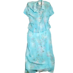 Dressbarn Long Dress with Jacket Aqua Blue Lined Womens Size 12 Shoulder Pads - Picture 1 of 14