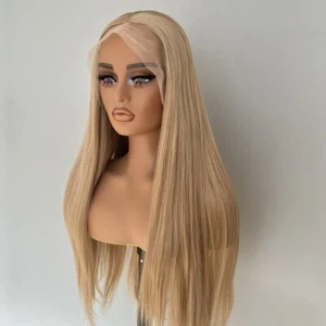 Long Straight Blonde Frontal Lace Wig Pre Plucked Synthetic Hair Heat Resistant - Picture 1 of 10