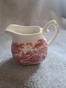 English Ironstone Tableware Staffordshire Little Milk Creamer Jug Pink & White - Picture 1 of 5