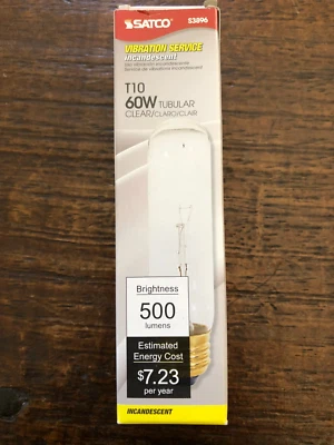 Satco Tubular Clear Vibration Service Incandescnet T10 60W 500 Brightness #S3896 - Image 1 of 4