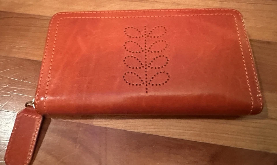 Cartera Cartera Cartera Orla Kiely Rara, Tallo Difícil de Encontrar Cuero Naranja De Colección, Buen Estado Foto 1 de 4