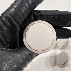 12er Set 1,5" Porzellanknopf weiß mit goldfarbenem Ring Band modern polierte Oberfläche - Bild 1 von 9