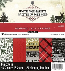 Recollections Scrap book paper pad 6 in x 6 in 24 sheets North Pole Gazette - Picture 1 of 1
