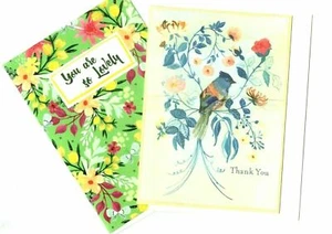 Lot of 2 Trader Joe's Thank You Wishes Greeting Cards Blessing Bird & Flowers - Picture 1 of 7