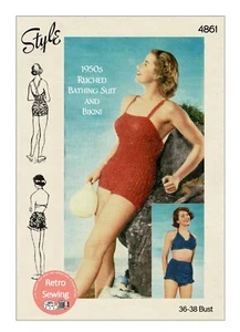 50er Jahre geraffter Badeanzug und Bikini Schnittmuster Brustweite 36-38 - Bild 1 von 3