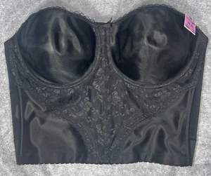 Vintage Damen Marlene Korsett Satin schwarz Bustier BH 38DD #292 Pin-Up Goth Etikett - Bild 1 von 14