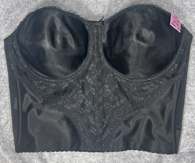 Vintage Lady Marlene Corset Satin Black Bustier Bra 38DD #292 Pin-Up Goth TAGS - Image 1 of 4
