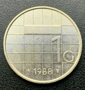 1988 Netherlands 1 Gulden Coin XF AU #B1185 - Picture 1 of 2